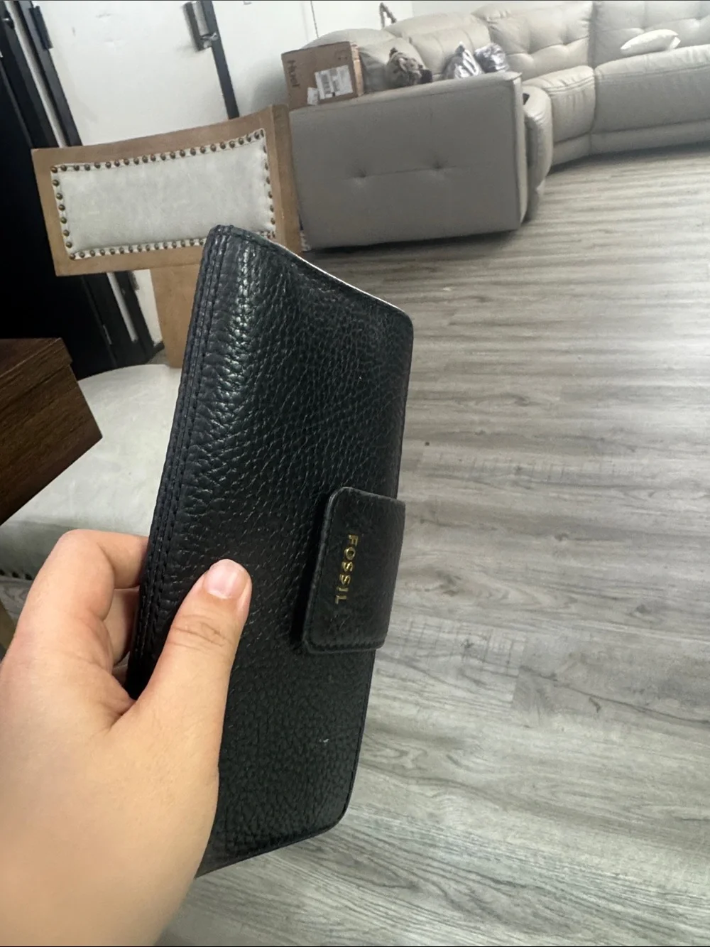 Fossil Black Pebbled Leather Zip Wallet Phone Case
